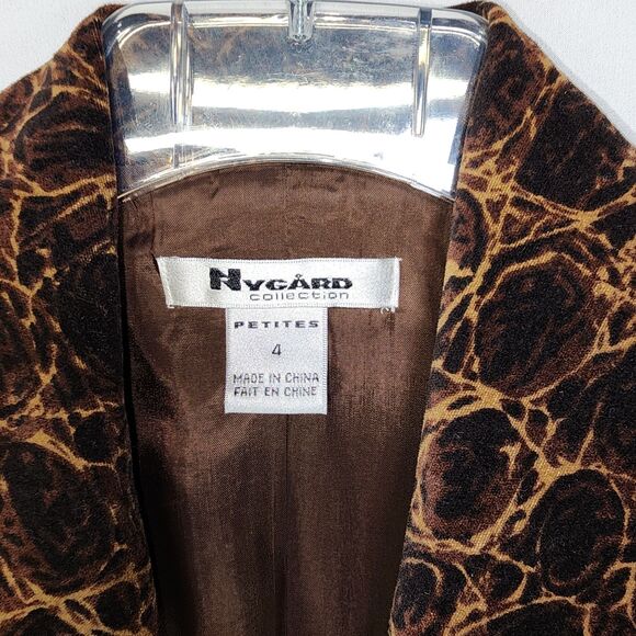 Nygard Petites Brown Snakeskin Print Velvet Suit Jacket Blazer Size 4 - Picture 5 of 6
